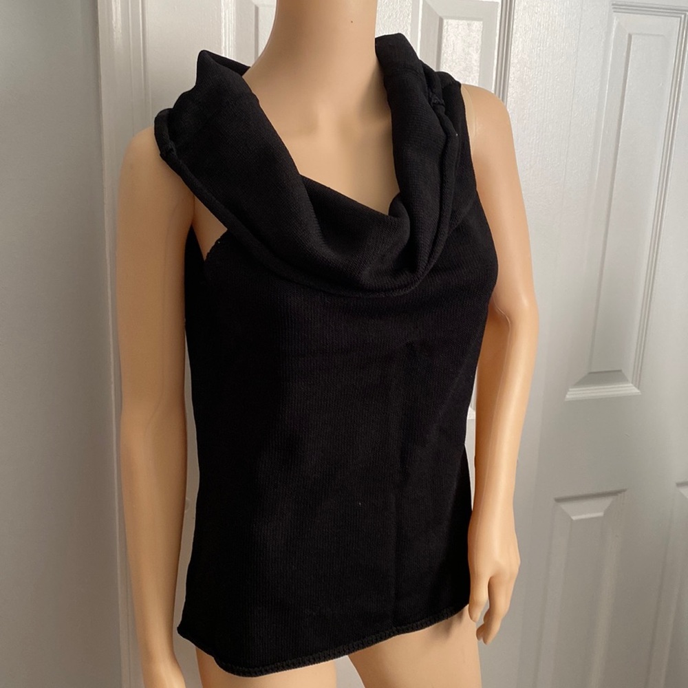 Black cowl turtleneck sleeveless sweater